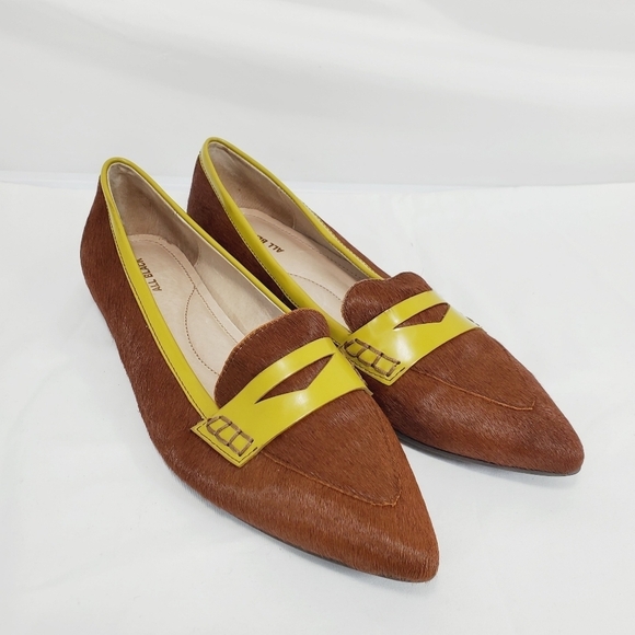 All Black /Anthropologie Brown Citron Patent Leather Pony Hair Loafer Flat 40EU - Picture 5 of 10